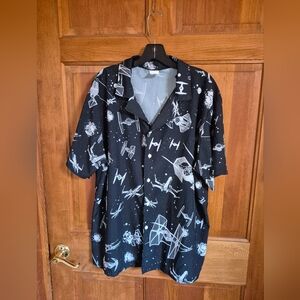 Men's Black Space-Themed Button Down Shirt